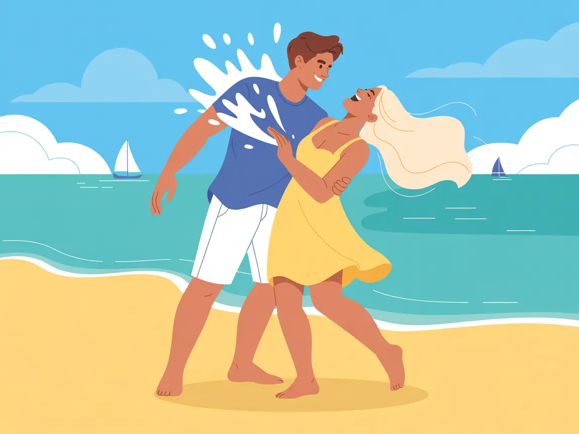 ilustración pareja junta feliz en la playa